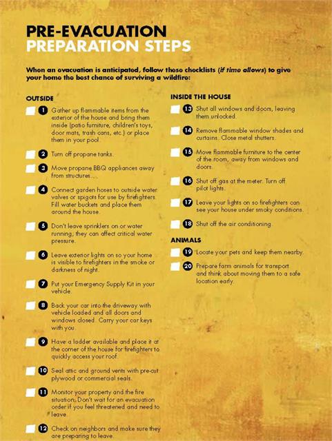 Pre-Evacuation Preparation Steps checklist